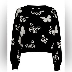 No Boundaries Junior's Cropped Print Sweater